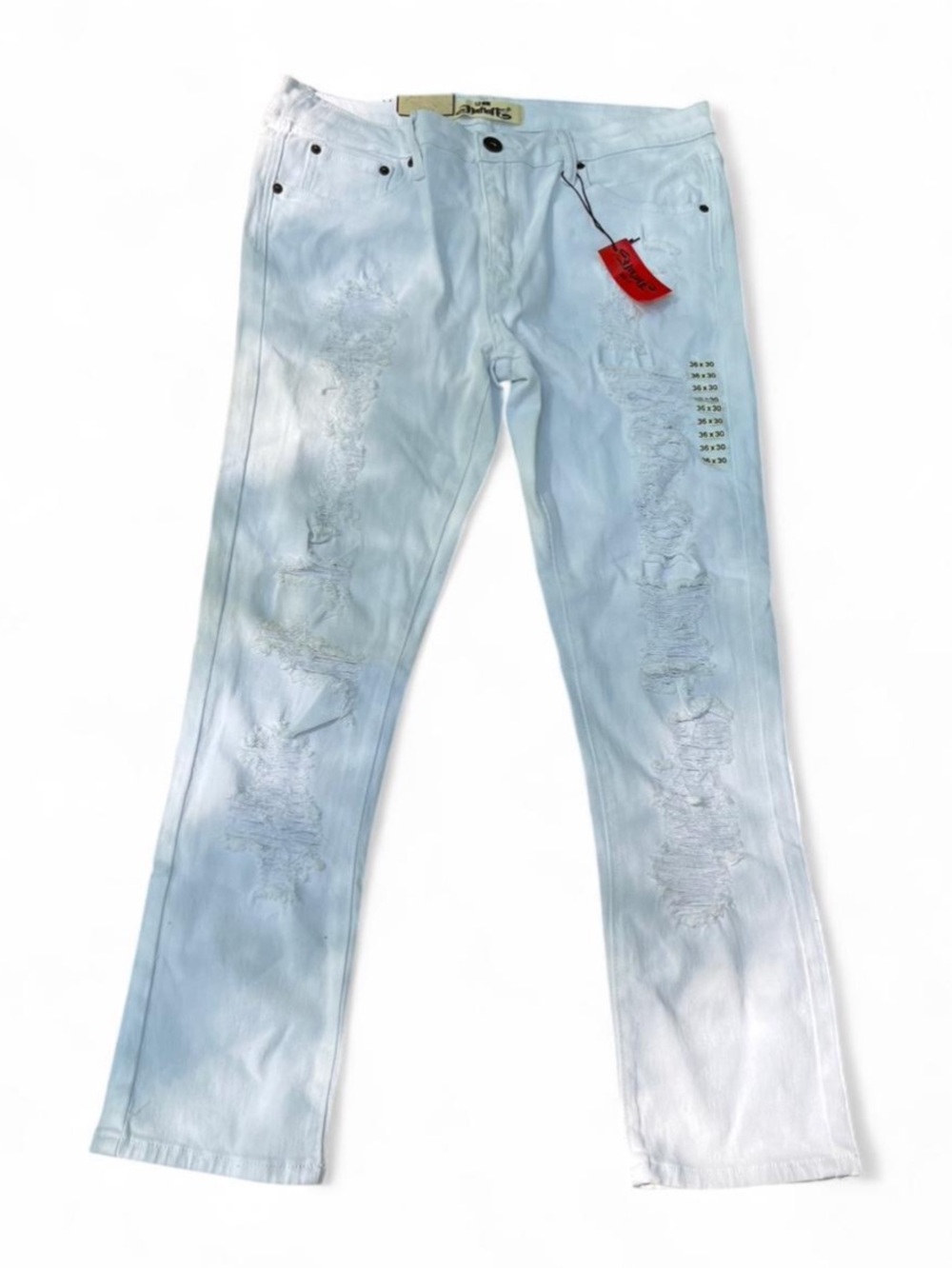 12AM Nation Distressed Skinny Jeans | White | Rip & Repair Denim | 36x30